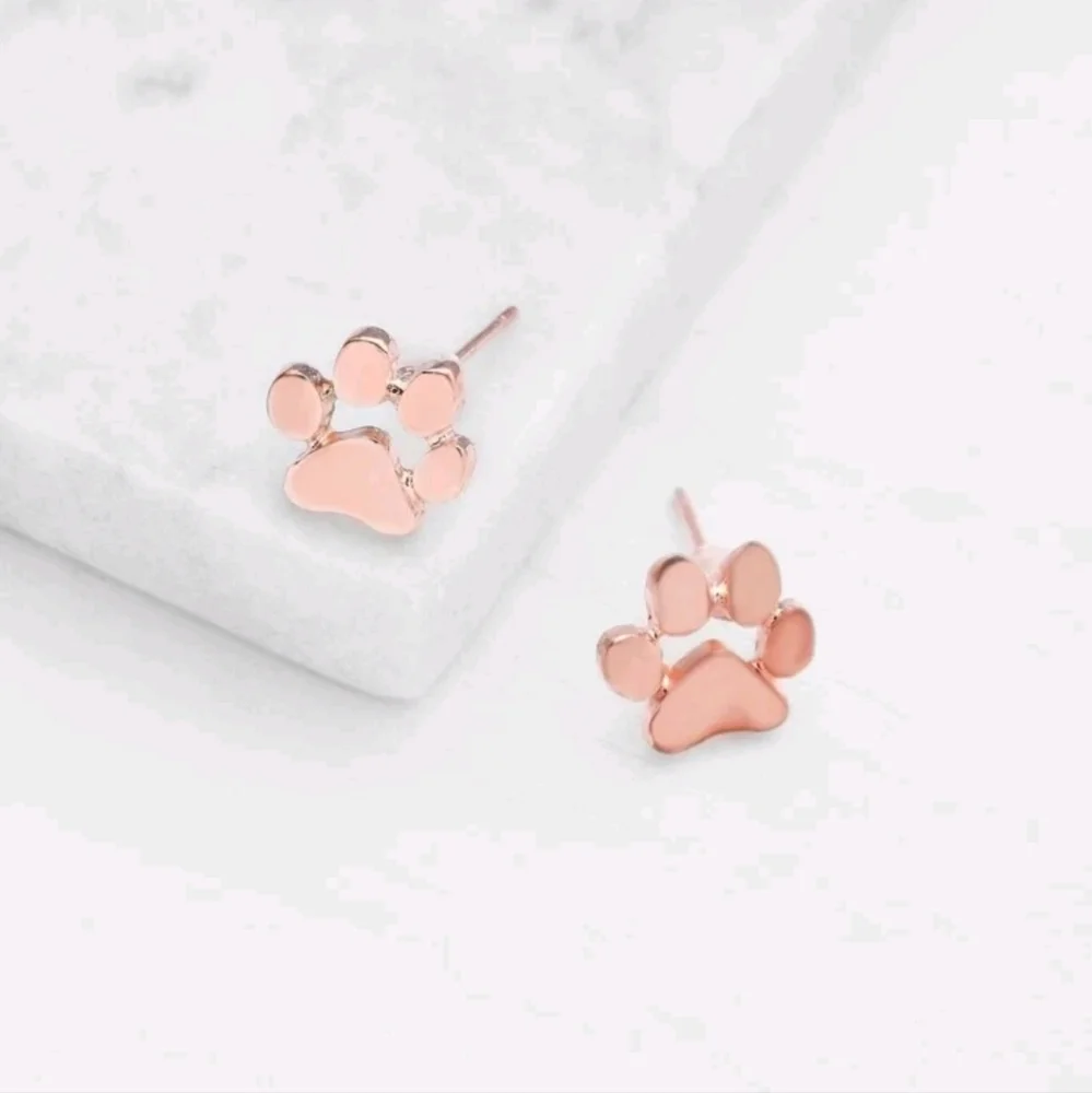 Rose Gold Pawprint Stud Earrings - Picture 7 of 7